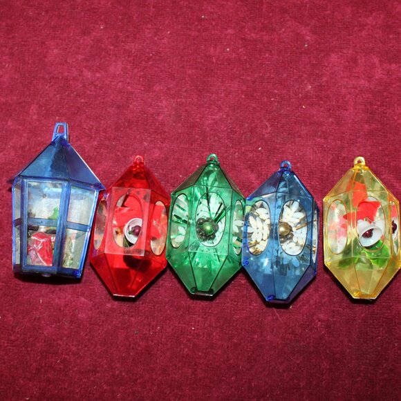 Vintage Diorama Mirror Jewel Brite Ornaments - Set 5 - Picture 1 of 5